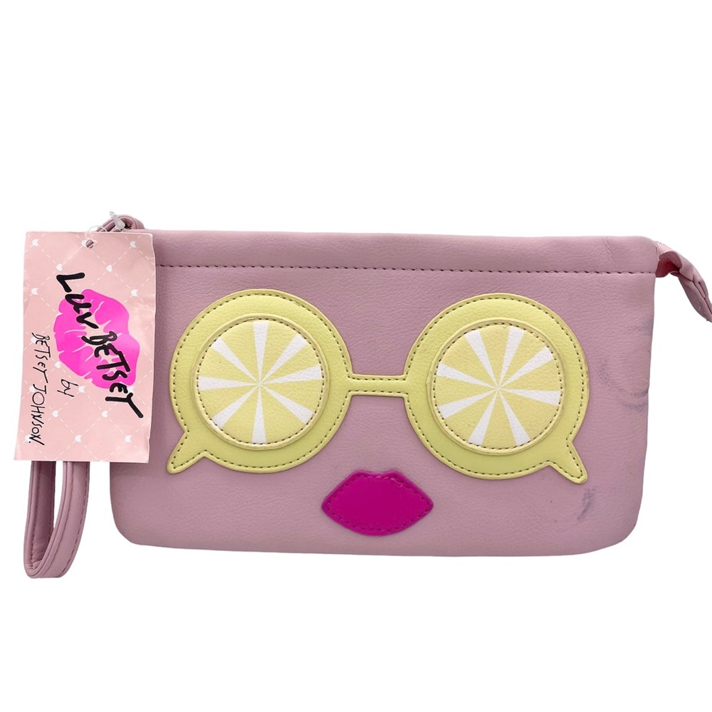 BETSEY JOHNSON wristlet handbag lemon sunglasses pink lips